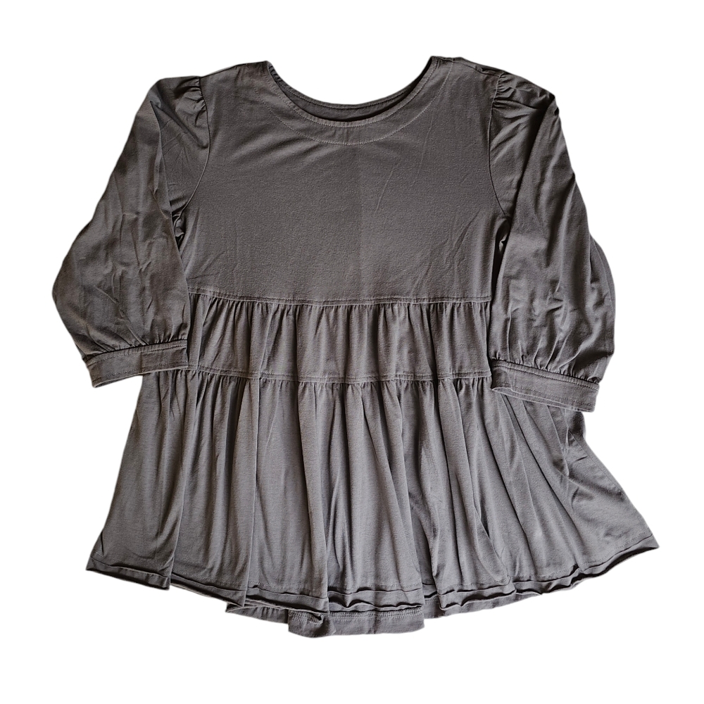 MissLook Womens Shirt Size S Gray Ruffle Peasant Prairie Pullover 3/4 Sleeve